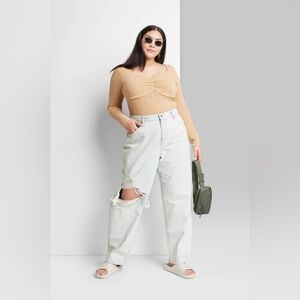 NWT Wild Fable 6 Jeans High Rise 90’s Relaxed Straight Light Wash Distress Holes